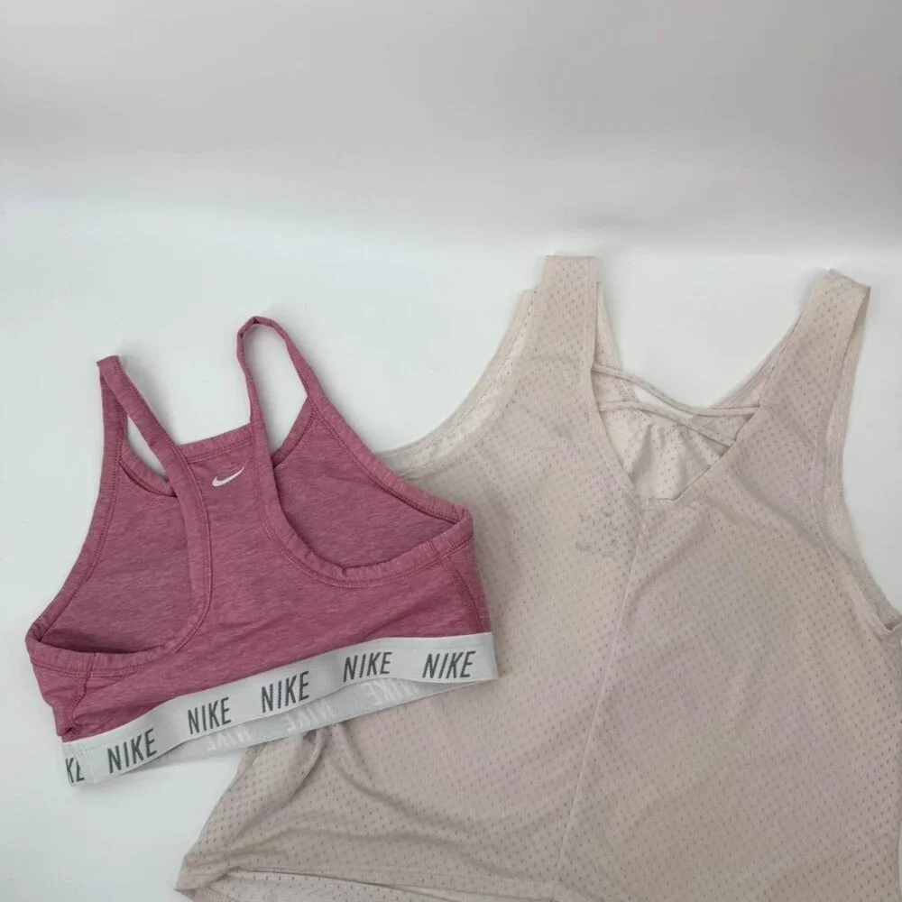 Nike Dri-FIT Women’s Sports Padded Bra Tank Tops Set of 2 Size S Pink Beige - Picture 3 of 6
